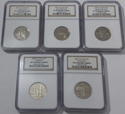 2001 S NGC PF70 Ultra Cameo Clad Proof 5 Coin Statehood Quarters Set 25c - Image 1 of 3