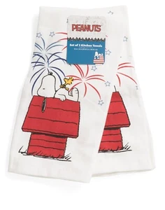 Peanuts Snoopy Woodstock Patriotic 4th Of July USA Set x 2 Kitchen Towels USA - Picture 1 of 2