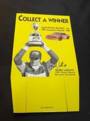 Tarjeta de respaldo de caja punto de venta NASCAR Bobby Labonte Primrose escasa Foto 1 de 2