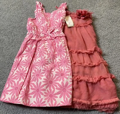 Vestido Niña Little Lass Talla 4T Rosa Floral Algodón Volantes + Vestido GRATIS Foto 1 de 4