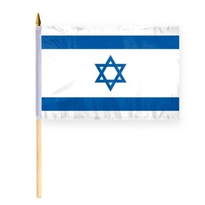 Banderas de palo judío Israelí Israelí Grande 16"x24", paquete de 10, poliéster, poste de madera de 36" - Imagen 1 de 1
