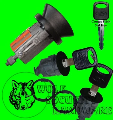 Ford Mazda Ignition Key Switch Lock Cylinder & Door Lock Set Black 3 Regular Key - Image 1 of 2