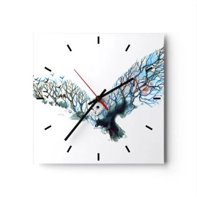 Horloge murale en verre 30x30cm Chouette sauvage forêt vol Wall Clock - Photo 1/4