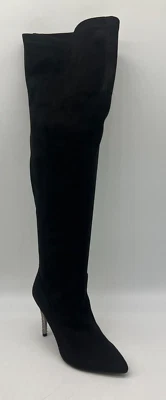 Botas para mujer Nina Rocklin negras de tela sobre rodilla glamurosas de tacón alto talla 7M Foto 1 de 4