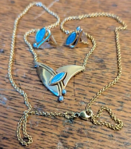 traumhaft 9 K .375 Gold Anhänger Kette Ohrringe Opale vintage ANSCHAUEN !!! - Bild 1 von 3