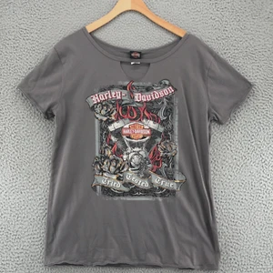 Harley Davidson Top Womens Large Gray Springfield MO Engine Short Sleeves Tee - Picture 1 of 9