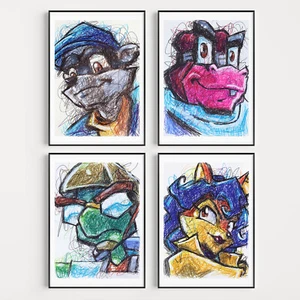 Sly Cooper Ballpoint Pen Print Set, Video Game Art Posters - Picture 1 of 3