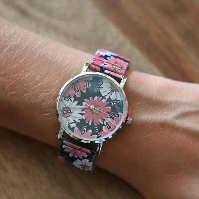 Montre Ernest motif  grosse marguerite corail - Photo 1/2