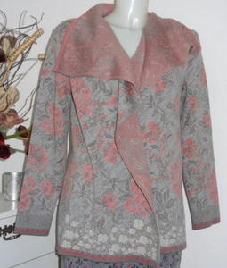 Ivko Cardigan Long Rosa Et Gris Manteau Fleurs En Coton Biologique 82518 - Bild 1 von 3