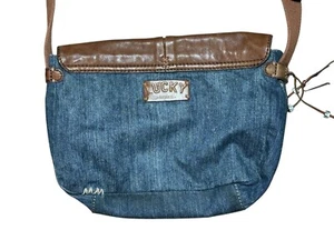 Vintage Lucky Brand Y2K Denim Purse Leather Patch Adjustable Strap - Picture 1 of 11