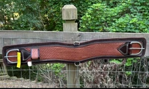 32” Basketweave Tooled Leather Felt Bottom Girth Cinch Horse Size Western Tack - Picture 1 of 10