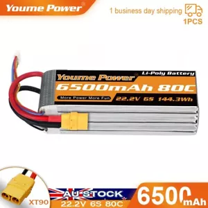 Youme 22.2V 6S 6500mAh LiPo Battery XT90 for RC Helicopter Airplane Truck Boat - Picture 1 of 6