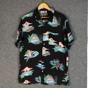 Billabong Shirt Mens Large Black Tropical Short Sleeve Button Up Summer Viscose - Picture 1 of 15