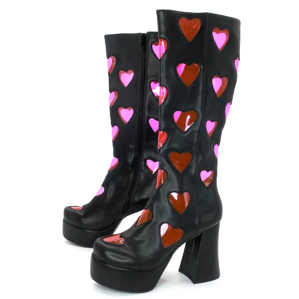 RETRO KIND OF LOVE Size: 11 Clear Pink Hearted Go-Go Boots (Fast ship) - Image 1 of 2