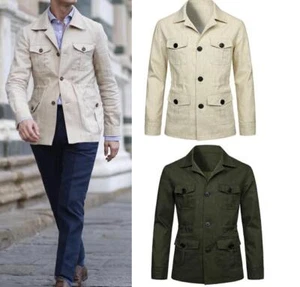 Herren 100 % Leinen Shirt Jacke Taschen schmale Passform Jagdmantel Freizeit Tops British - Bild 1 von 27