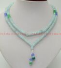 Faceted 2x4mm Natural Lighte Blue Aquamarine Rondelle Gem Beads Pendant Necklace