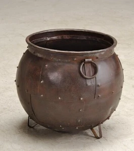 Vintage Iron Pot Umbrella Stand Hand Crafted in Iron Original Old with Handles - Picture 1 of 3