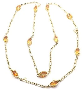 David Yurman 18k Yellow Gold Citrine Figaro Link 40" Long Chain Necklace - Picture 1 of 8