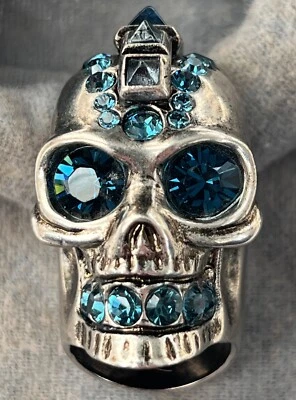 Alexander McQueen Iconic Skull Spike Mohawk Blue Crystal Statement Ring 13 6.5 - Image 1 of 4