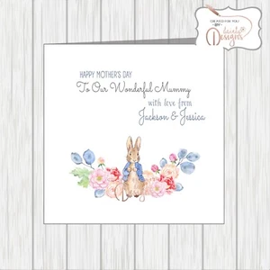 Personalised Peter Rabbit Mothers Day Card Granny Gran Nan Nonna Mummy Godmother - Picture 1 of 6