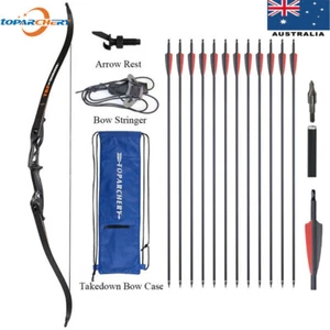 56" Archery 50lbs Hunting Takedown Recurve Bow with Stringer + 12X Carbon Arrows - Picture 1 of 19