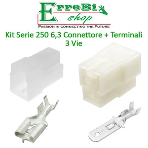 KIT CONNETTORE SERIE 250 6,3 FASTON MASCHIO FEMMINA 3 VIE + TERMINALE AUTO MOTO - Picture 1 of 1