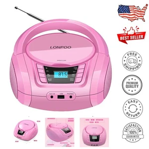 Wireless Portable Boombox in Pink - CD, FM Radio, USB, AUX, & Headphone Jack - Picture 1 of 10