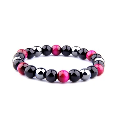 Pulsera elástica Energy Healing 8 mm triple protección piedra natural para hombre mujer Foto 1 de 4