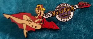 TULSA HOTEL HALLOWEEN BLONDE GIRL RED VAMPIRE WINGS GUITAR 12 Hard Rock Cafe PIN - Picture 1 of 1