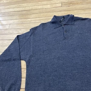 RENZO Wool Polo Sweater Men XL Blue Italy Pique Knit Thermal Preppy Grandpa Hole - Picture 1 of 24