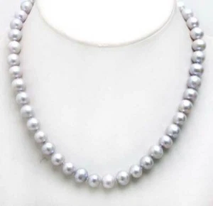 9-10mm Round High Quality Natural Gray Pearl Necklace for Women 17'' Chokers - Picture 1 of 7