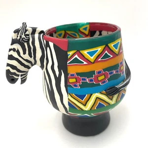 African Ndebele Tribe Art Natural Dye Clay Zebra Colorful Glass Cup Folk Art Vtg - Bild 1 von 23
