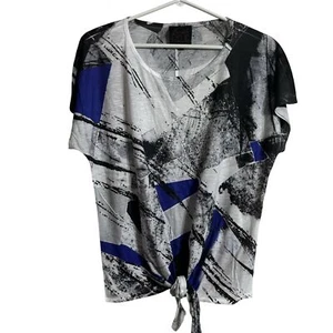 NEU Französisch blau Bluse Bauch zum Binden weiß schwarz Kleid Shirt kurz SLV Top USA Large - Bild 1 von 12