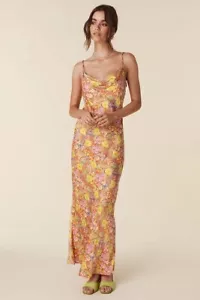Spell & The Gypsy Orange LAST DRINKS Bias Slip Dress Maxi Midi Size S Floral - Picture 1 of 13