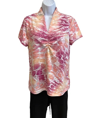 Blusa Top Zenergy by Chico's Talla 1 (M) Rosa Floral Elastizada Golf Tenis Activa Foto 1 de 4