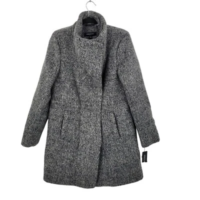 Abrigo de lana Kenneth Cole para mujer asimétrico prensado Boucle M gris jaspeado ciudad Foto 1 de 4