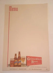 Menú Vintage GRIESEDIECK BROS Cerveza Cervecería St Louis MO Sin Usar - Imagen 1 de 5