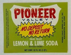 Originale Pioneer Valley True Fruit Lemon & Lime Soda etichetta Northampton Mass nuovo - Foto 1 di 3
