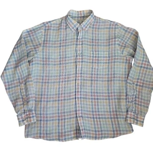 Peter Millar XL Multi Color Linen Plaid Button Up Sport Shirt Beach Party Casual - Picture 1 of 14