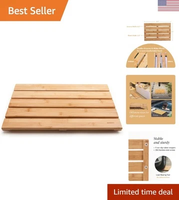 Alfombra de baño de bambú natural - antideslizante e impermeable para spa, piscina, ducha Foto 1 de 4