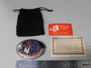 INDIAN CHIEF DESIGN BELT BUCKLE Turquoise/red inlay SILVER TONE - Picture 1 of 10