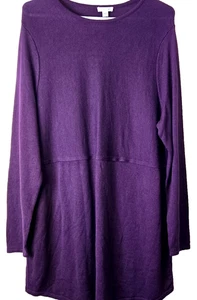 J Jill Wollmischung Strick Tunika Top Damen Gr. L lila LS Pullover Lagenlook bescheiden - Bild 1 von 13
