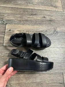 tods platform sandals women black leather size 38,5 made in italy - Picture 1 of 9