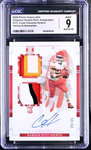 2020 Panini Impeccable Elegance Helmet/Nameplate Clyde Edwards-Helaire CGC 9MINT - Picture 1 of 2