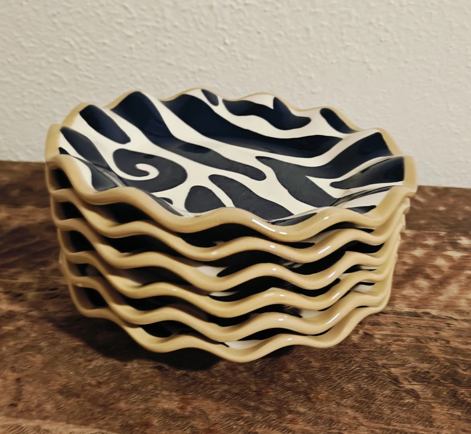 Conjunto de 6 pratos de salada de zebra azul marinho e creme cores algodão - Imagem 1 de 4