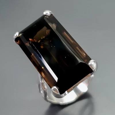 珠宝 42 克拉天然烟熏石英戒指 925 纯银 8 码 /R412324 — 第 1/4 张图片