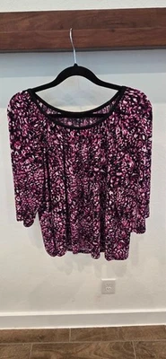 Blusa George Mujer XL Manga 3/4 Rosa y Negro Estampado Leopardo Poliéster Blanco Claro Foto 1 de 3