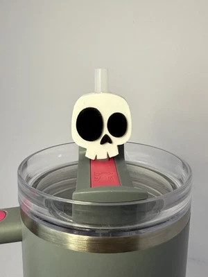 Halloween Stanley Straw Topper Wide Eyed Skull for 10mm Straw - Image 1 of 3