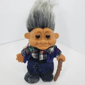 Muñeco troll abuelo Russ My Lucky Old Man con bastón pelo gris vintage años 90 5" - Imagen 1 de 5