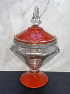 Vintage 1920s Lancaster Glass Art Deco Pedestal Orange Candy Dish - Picture 1 of 10
